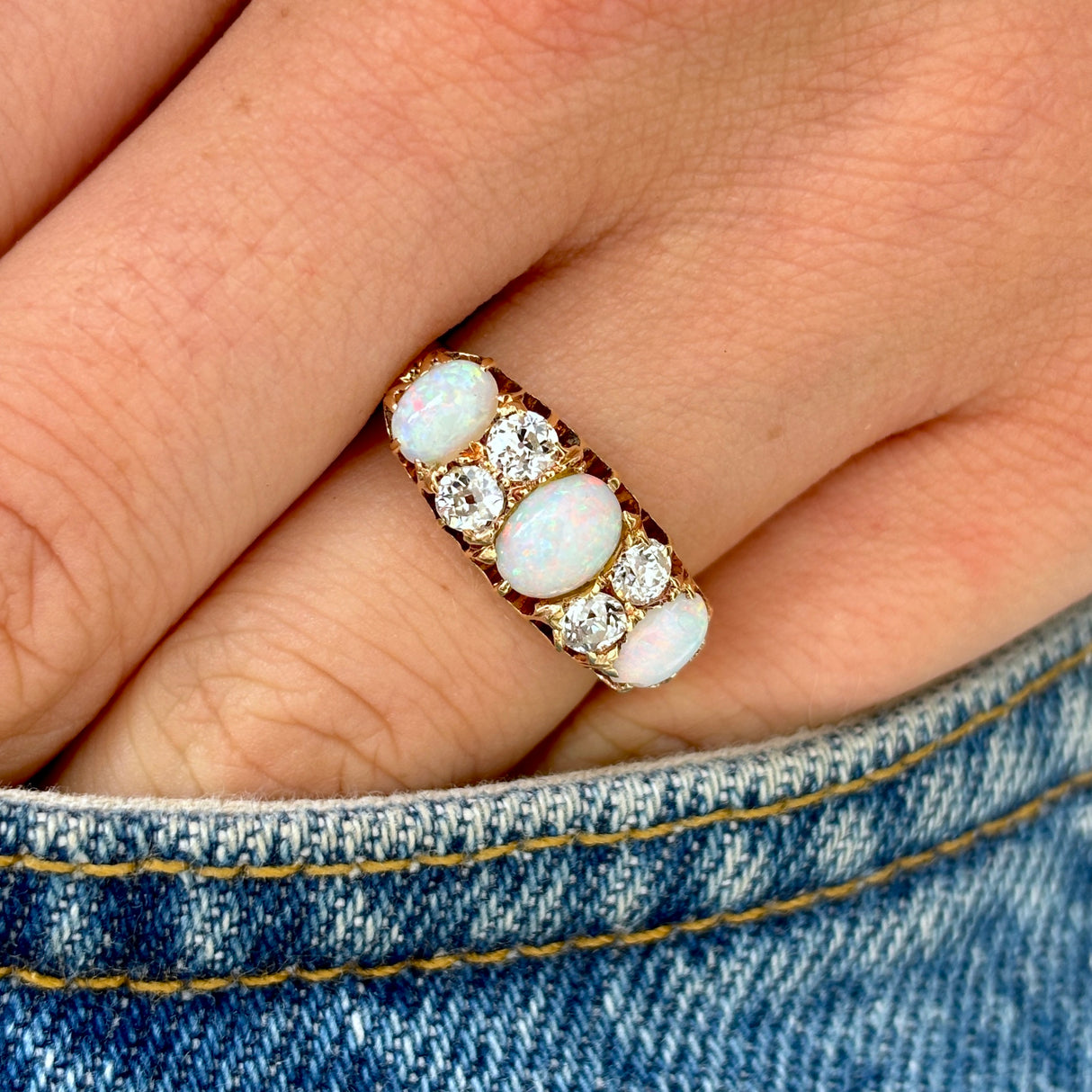 Victorian, opal & diamond three-stone ring