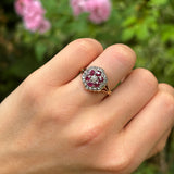 Antique, Victorian ruby & diamond cluster ring, 18ct yellow gold