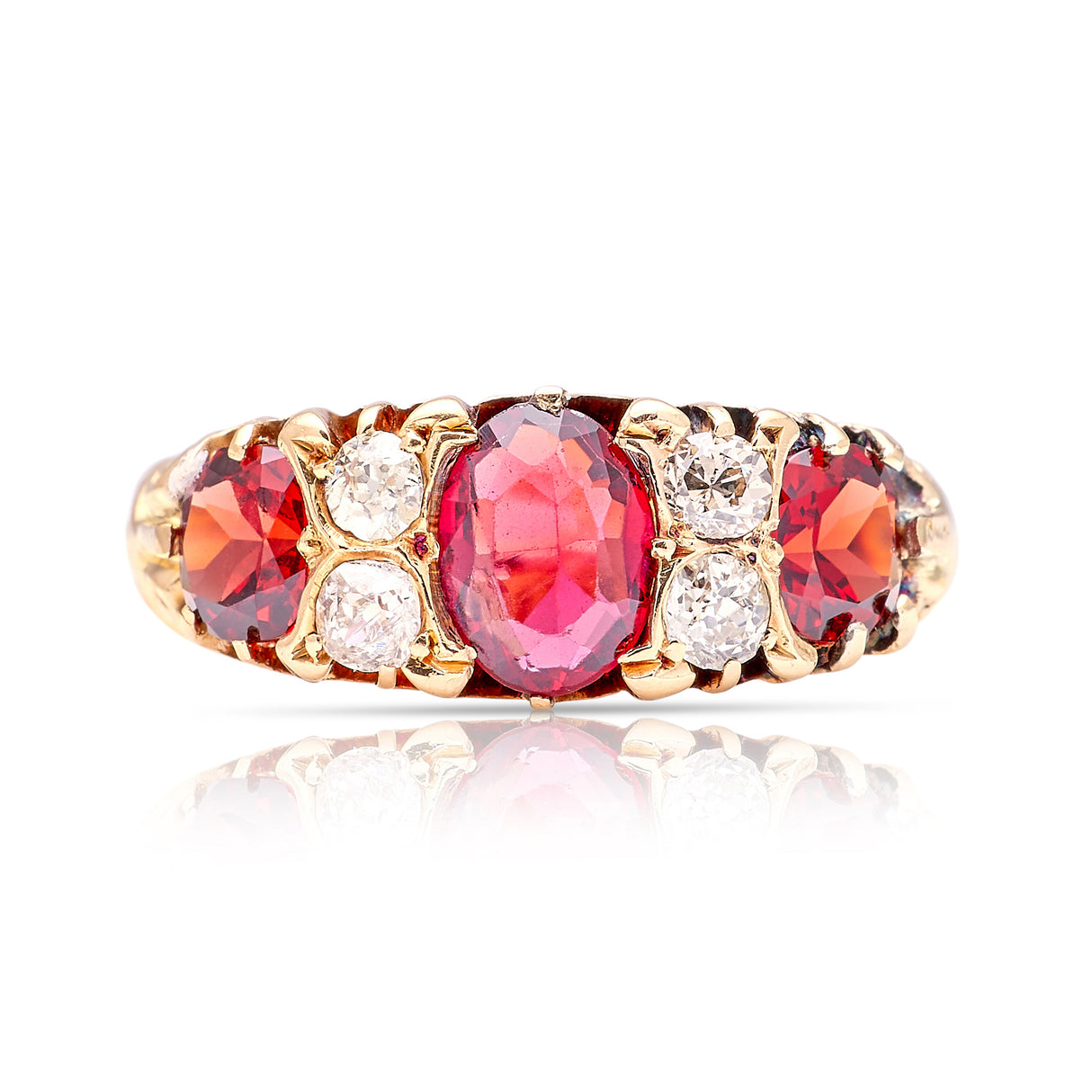 Antique, Victorian garnet & diamond three-stone ring front