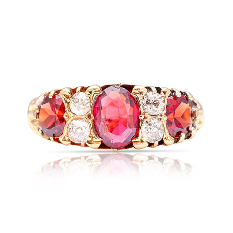 Antique, Victorian garnet & diamond three-stone ring front