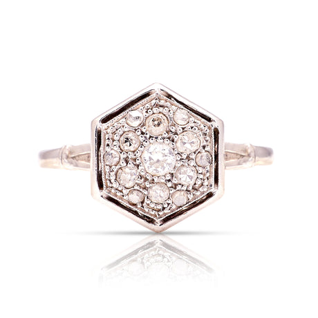 Antique, Belle Époque diamond cluster ring, 18ct white gold front