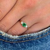 Antique, Edwardian emerald & diamond three-stone ring