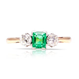 1979-Antique, Edwardian emerald & diamond three-stone ring front