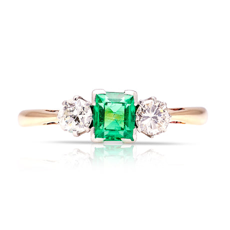 1979-Antique, Edwardian emerald & diamond three-stone ring front