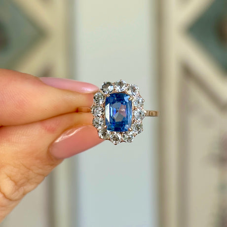 1985-Antique, Edwardian blue & white sapphire cluster ring front