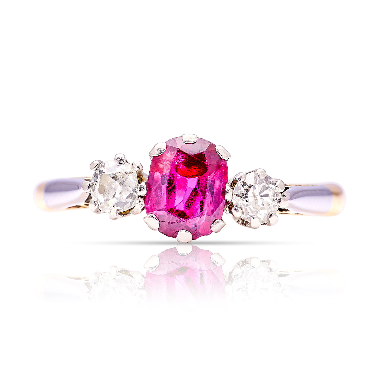 Antique, Edwardian ruby & diamond three-stone ring front