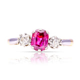 Antique, Edwardian ruby & diamond three-stone ring front