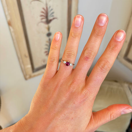 Antique, Edwardian ruby & diamond three-stone ring