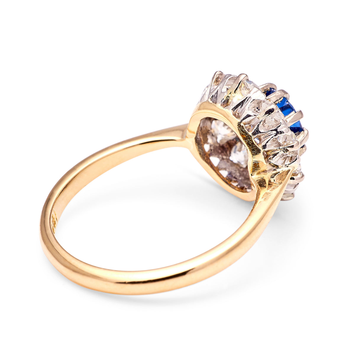 Antique, Victorian sapphire & diamond cluster ring, 18ct yellow gold & platinum back