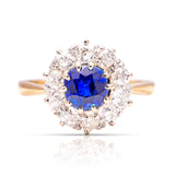 Antique, Victorian sapphire & diamond cluster ring, 18ct yellow gold & platinum front