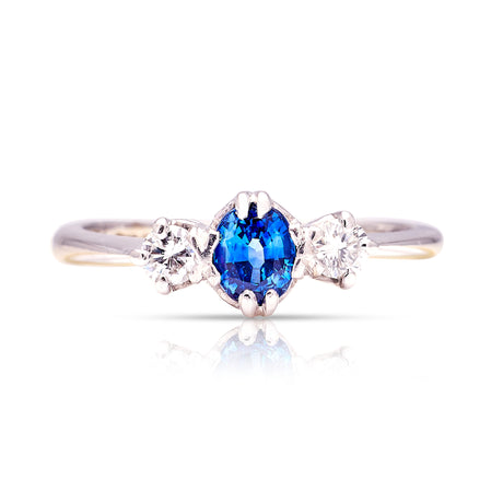 Vintage, 1990s sapphire & diamond three-stone ring front