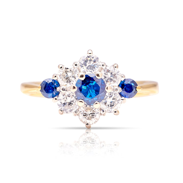  Vintage, 1980s sapphire & diamond cluster front