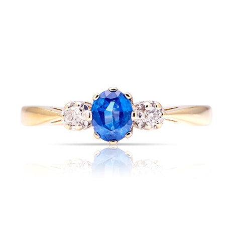 Vintage, Art Deco sapphire & diamond three-stone ring front