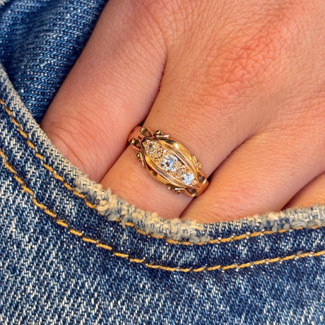 Antique, Edwardian diamond three-stone ring