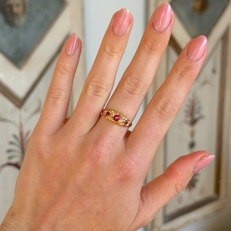 Antique, Edwardian ruby & diamond five-stone ring