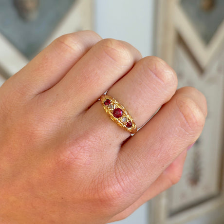 Antique, Edwardian ruby & diamond five-stone ring