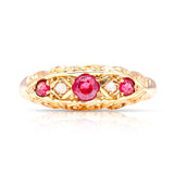 Antique, Edwardian ruby & diamond five-stone ring front