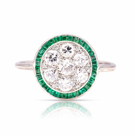 Vintage, Art Deco emerald & diamond cluster ring front