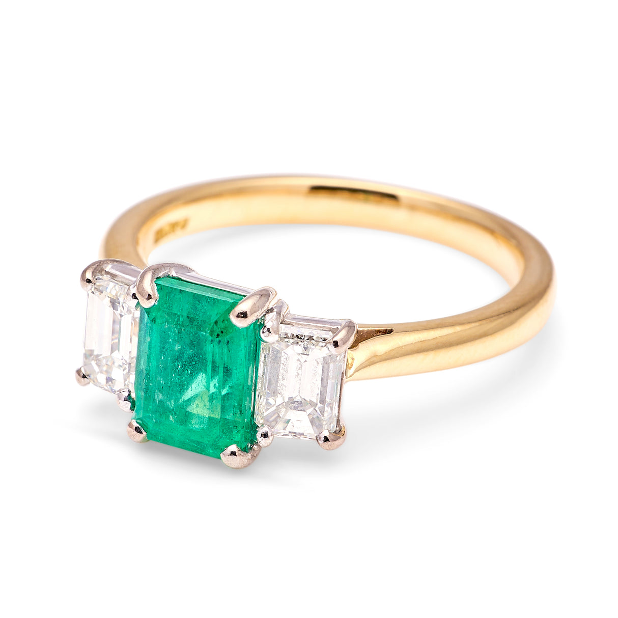 Emerald & diamond three-stone ring side