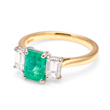 Emerald & diamond three-stone ring side