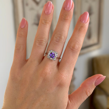 Antique, Art Deco amethyst ring & diamond cluster