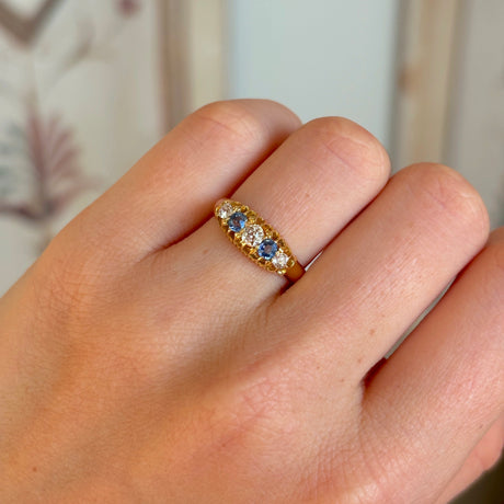 Antique, Edwardian sapphire & diamond five-stone ring