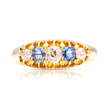 Antique, Edwardian sapphire & diamond five-stone ring front