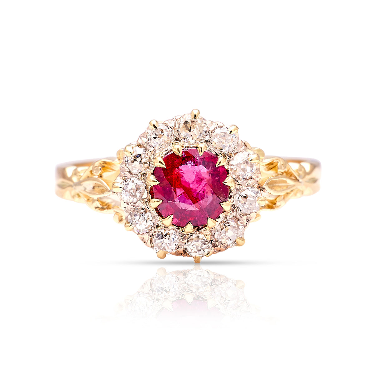 Antique, Victorian ruby & diamond cluster ring front