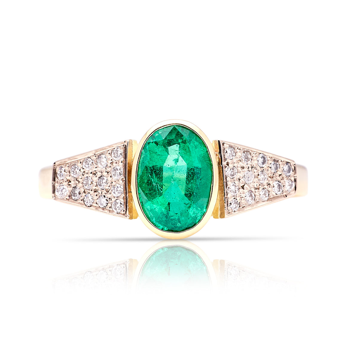 Vintage, 1970s inspired emerald & diamond ring front