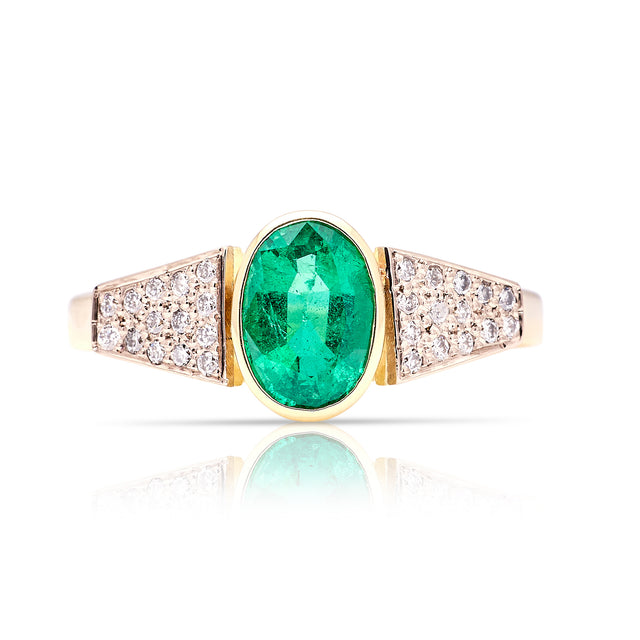 Vintage, 1970s inspired emerald & diamond ring front