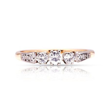 Vintage, three-stone diamond ring front