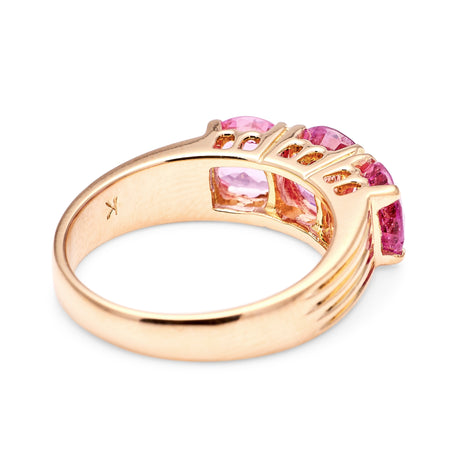 Vintage, Art Deco pink sapphire three-stone ring back