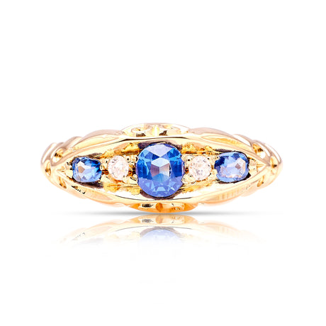 Antique, Edwardian sapphire & diamond five-stone ring front