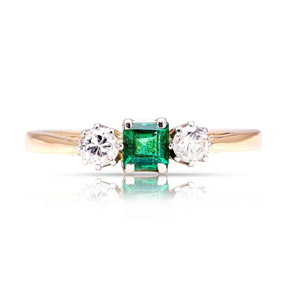 Antique, Edwardian emerald & diamond three-stone ring  front