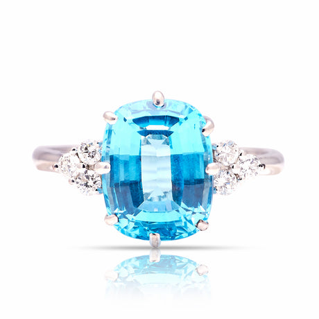 Vintage, 1970s blue topaz & diamond ring, 18ct white gold front