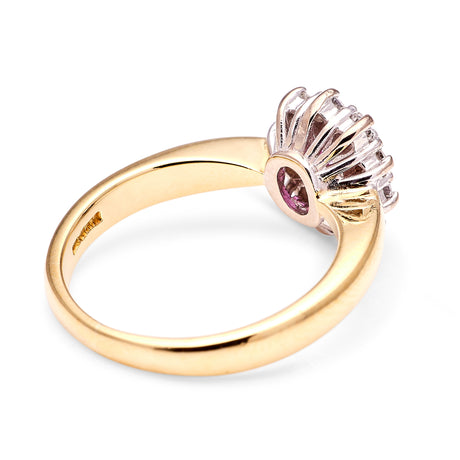 Vintage, 1960s pink sapphire & diamond cluster ring, 18ct yellow gold back