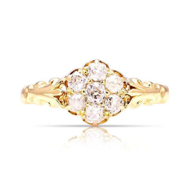 Antique, Edwardian diamond daisy cluster ring, 18ct yellow gold front