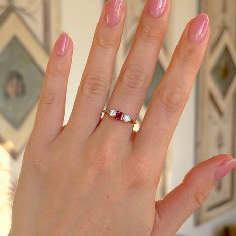 Antique, Edwardian ruby & diamond three-stone ring