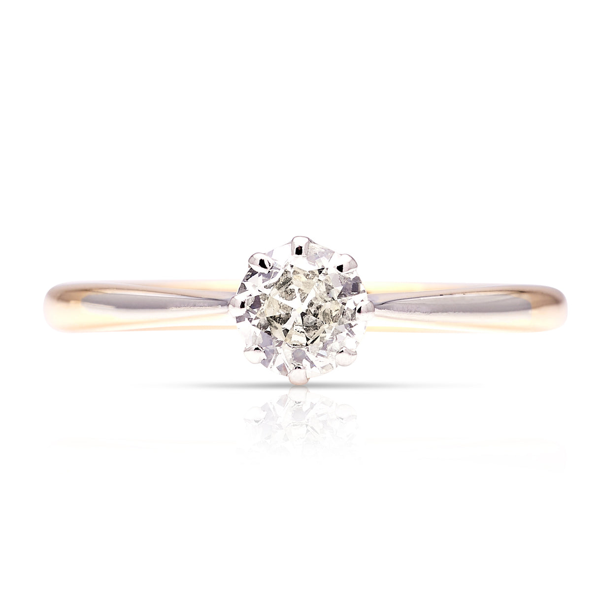 Antique, Edwardian solitaire diamond engagement ring, 18ct yellow gold & platinum front