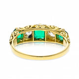 Five stone emerald and diamond ring, rear view.