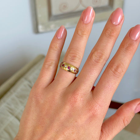 Antique, Edwardian five-stone ruby & diamond ring