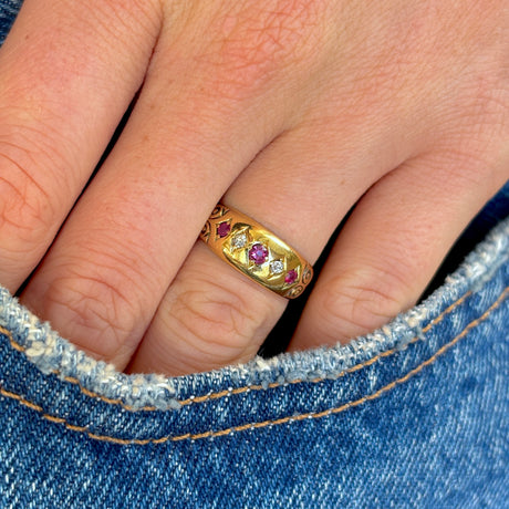 Antique, Edwardian five-stone ruby & diamond ring