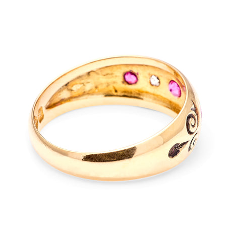 Antique, Edwardian five-stone ruby & diamond ring, 18ct yellow gold back