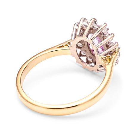 2102-Vintage, 1970s pink sapphire & diamond cluster ring, 18ct yellow gold & platinum back