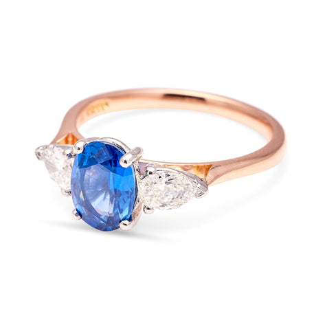 Vintage, sapphire & diamond three-stone ring side