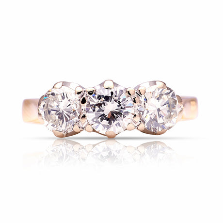  Vintage, 1990s three-stone diamond ring front