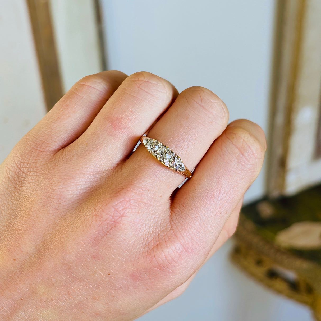 Antique, Edwardian three-stone diamond ring