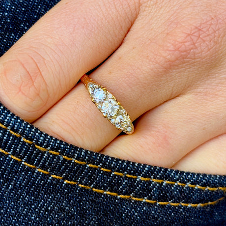 Antique, Edwardian three-stone diamond ring