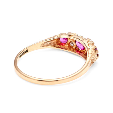 Vintage, 1970s three-stone ruby & diamond ring back