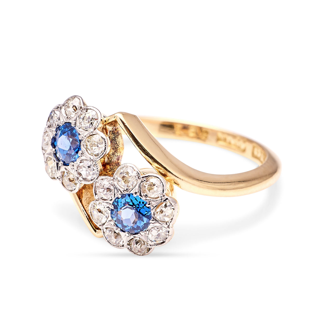 Antique, Late Edwardian sapphire & diamond cluster ring side